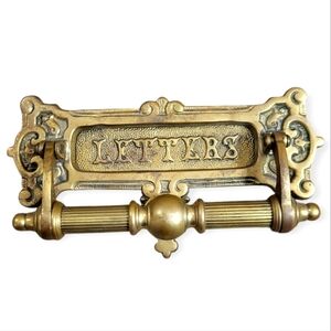 James Cartland and Sons Vintage Antique Brass Door Knocker with Letter Slot